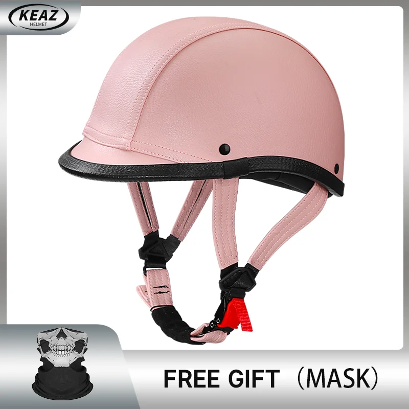 

Pink Half Motorcycle Helmets Ladle Helmet Soldier Cruise Vintage Half-helmet German Leather Helmet Pedal Safety Helmet DOT