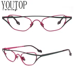Funky Women Cat Eye Glasses Frames Titanium Optical Eyeglasses Chic Prescription Eyewear for Female Geometric Spectacles Stylish