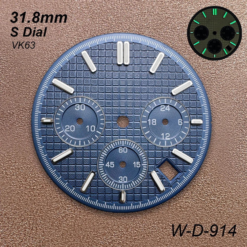 31.8 mm S Logo Dial Suitable For VK63 Quartz Movement Green Luminous Oak High-Quality Watch Modification Accessories