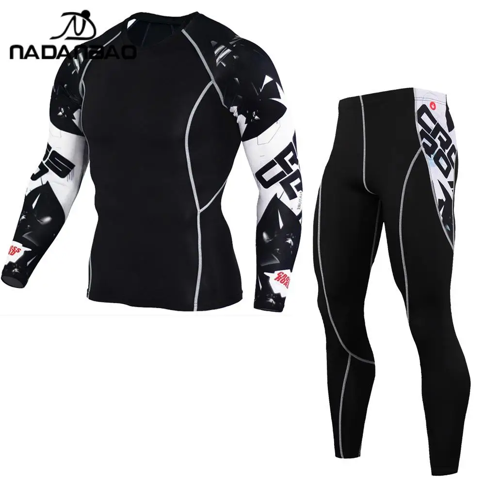 Nadanbao Men Ropa Gym Hombre Two-Piece Running Suit Adult Fashion Training Kit Black Digital Printing Cycling Sweatpants Suit