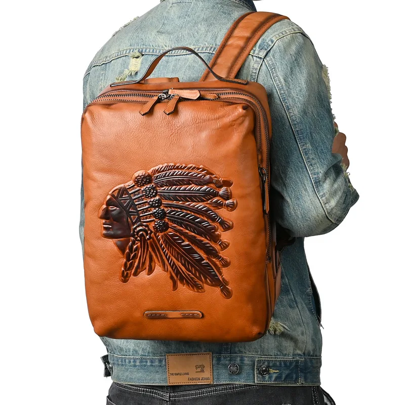 YETTIES Men's Vintage Top Grain Vegetable Tanned Leather Backpack | Handmade Casual Travel Laptop Rucksack for Daily Commute
