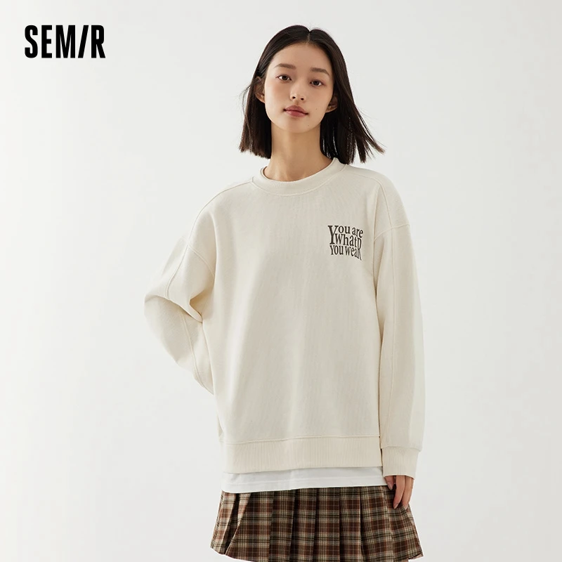 Semir Sweatshirt Women Letter Print Autumn 2023 New Loose Simple Pullover