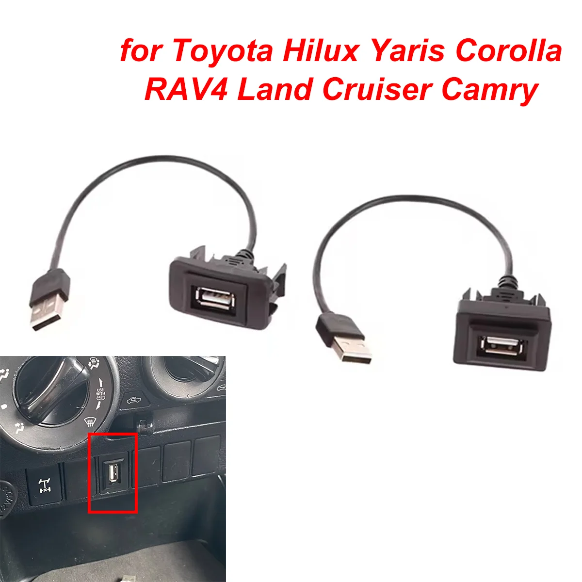 for Toyota Hilux Yaris Corolla RAV4 Land Cruiser Camry Highlander Car Dashboard Flush Mount USB Panel Extension Cable Adapter