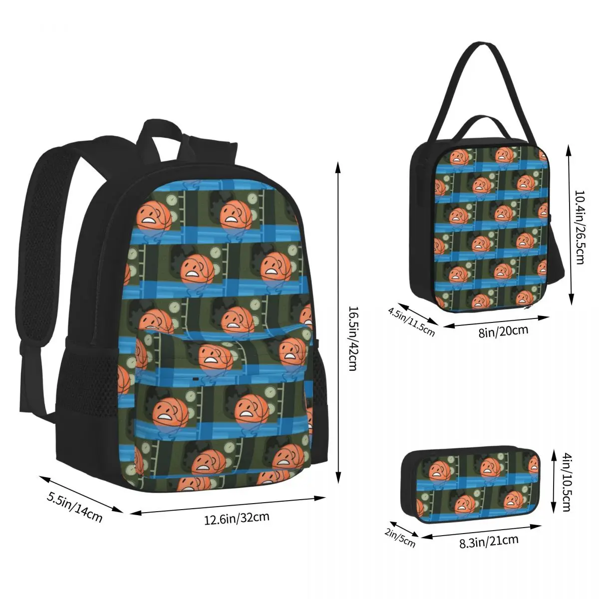 Battle For Dream Island BFDI Basketball Backpacks Kids Bookbag School Bags Rucksack Lunch Bag Pen Bag Three-Piece Set