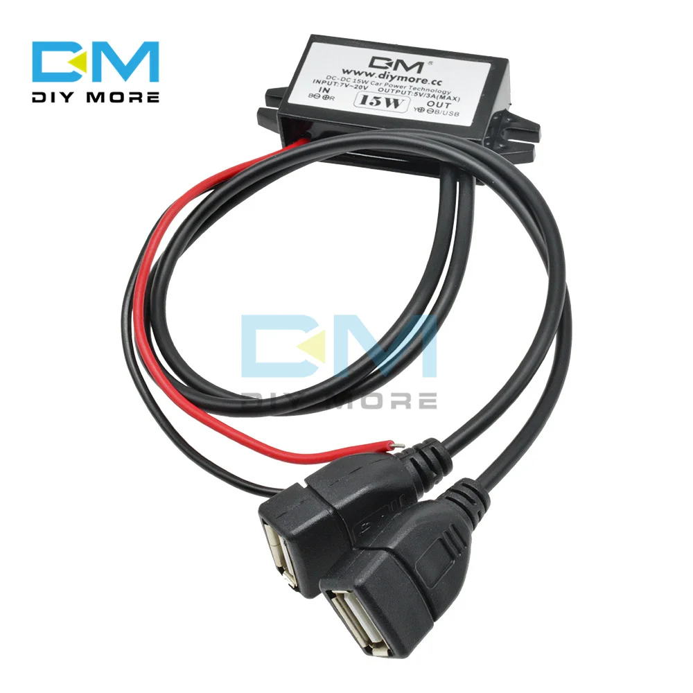 Módulo de fuente de alimentación para coche, convertidor reductor de voltaje de 12V a 5V, 3A, 15W, DC-DC