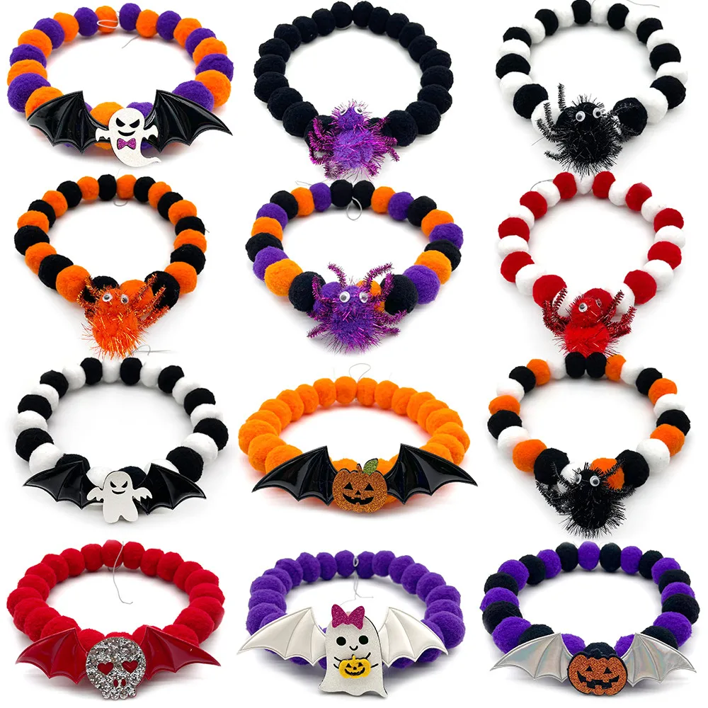 

1pcs Halloween Ball Collars Pet Dog Bow Tie Hair Ball Necklace Collar Spider Skull Pet Dog Cat Bowties Grooming Accessories