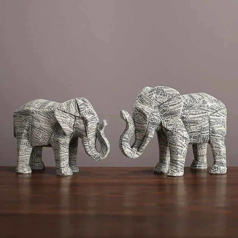 VILEAD 20cm Simple Elephant Statue Ornament Nordic Creative Model Home Decoration Accessories Geometric Origami Animal Figurines