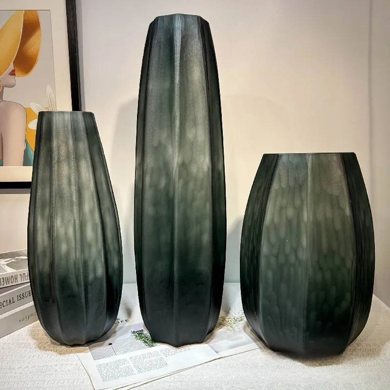 Large diameter floor-to-ceiling hand-ground engraved vase, art home living room decoration