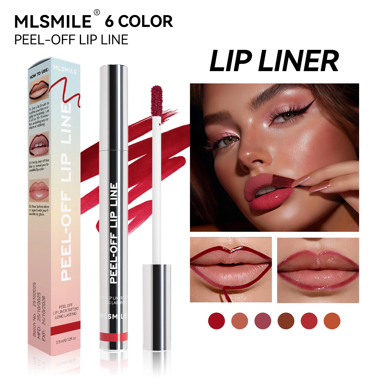 Mlsmile 2 Pack Matte Peel Off Lip Gloss Durable Waterproof Easy Color Tear Lip Liner