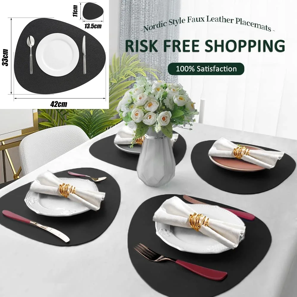 PU Leather Placemats Set Dining Table Mats Wipeable Easy to Clean Stain Resistant Heat Resistant Waterproof Place Mats