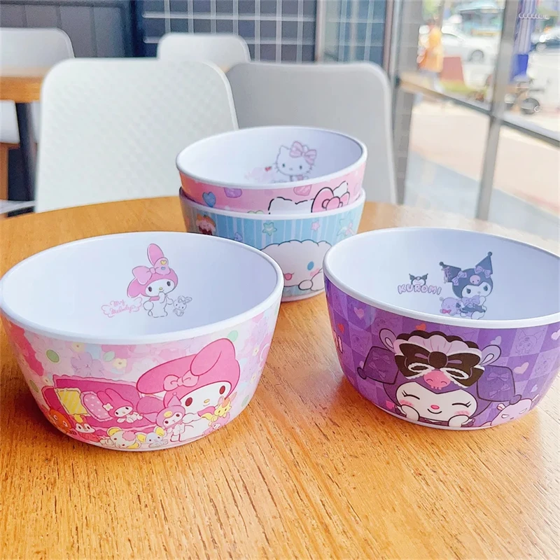 500Ml Kawaii Sanrio Kuromi Hello Kitty My Melody Melamine Soup Bowl Anime Figure Child Fall Resistance Tableware Child Gift