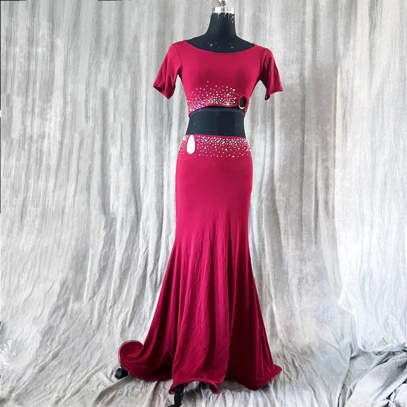 costumes-de-danse-du-ventre-personnalises-vetements-d'entrainement-de-danseuse-orientale-modal-avec-diamant-robe-longue-queue-de-poisson-ouverte-pour-debutant