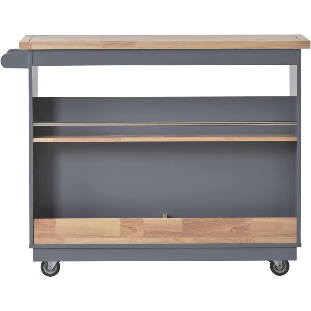 عربة جزيرة المطبخ المتدحرجة مع خزانة ودرجين وبار المناشف ورفوف مفتوحة