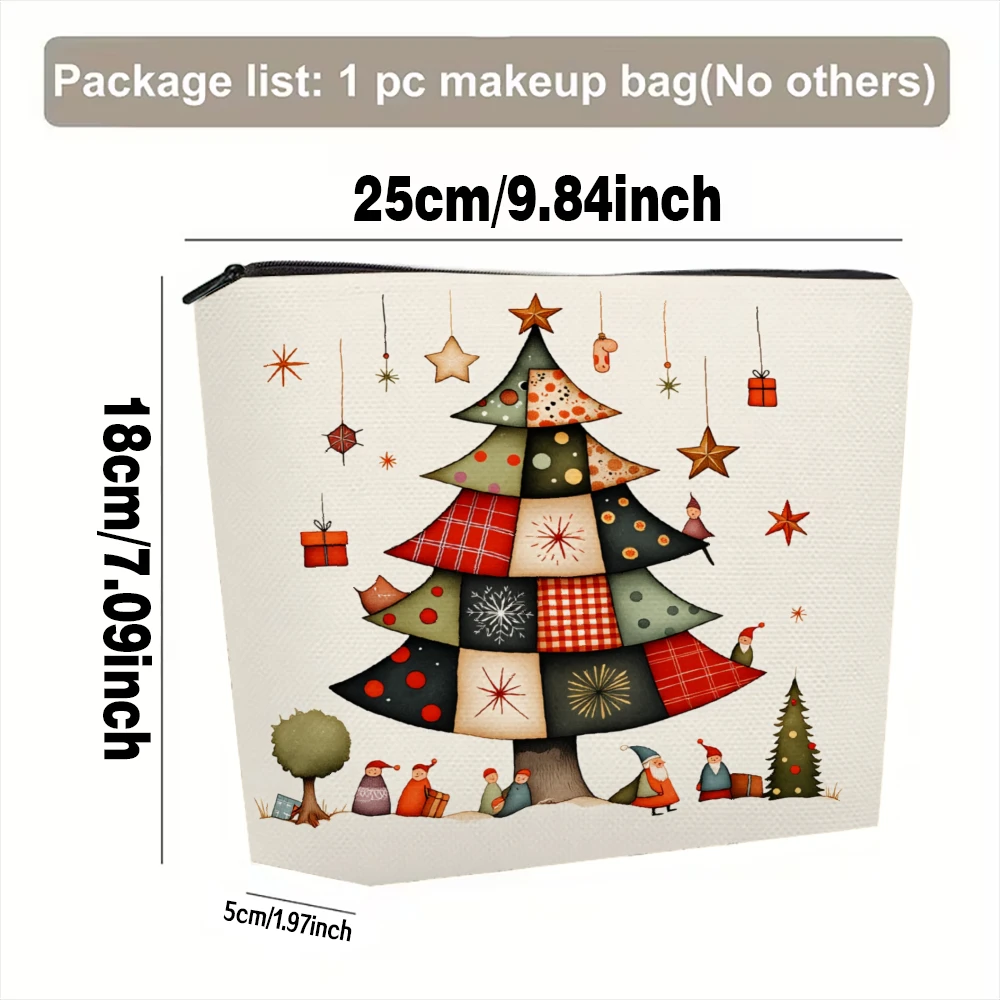 Christmas Tree Patchwork Pattern Gnomes Makeup Bags for Girls Cosmetic Pouch Toiletry Bag Pencil Case Travel Storage