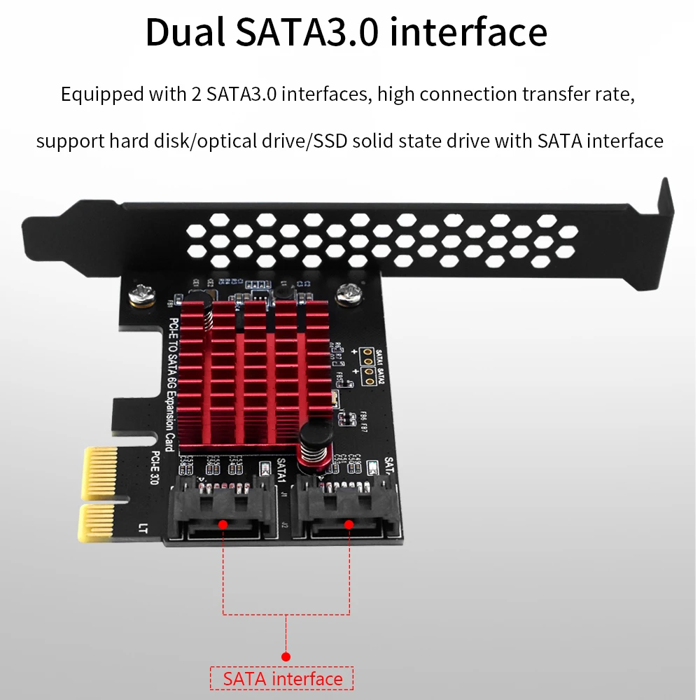 TISHRIC PCIE ถึง 2 พอร์ต Sata 3.0 การ์ด PCIe 3.0 ช่องใส่การ์ดใช้งานร่วมกับ Express X1 X16 อะแดปเตอร์สําหรับฮาร์ดดิสก์ไดรฟ์ออปติคอล