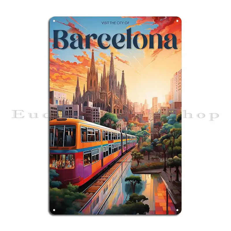 Visit The City Of Barcelona 2 Metal Signs Wall Cave Printing Wall Custom Printing Wall Plaque Tin Sign Poster