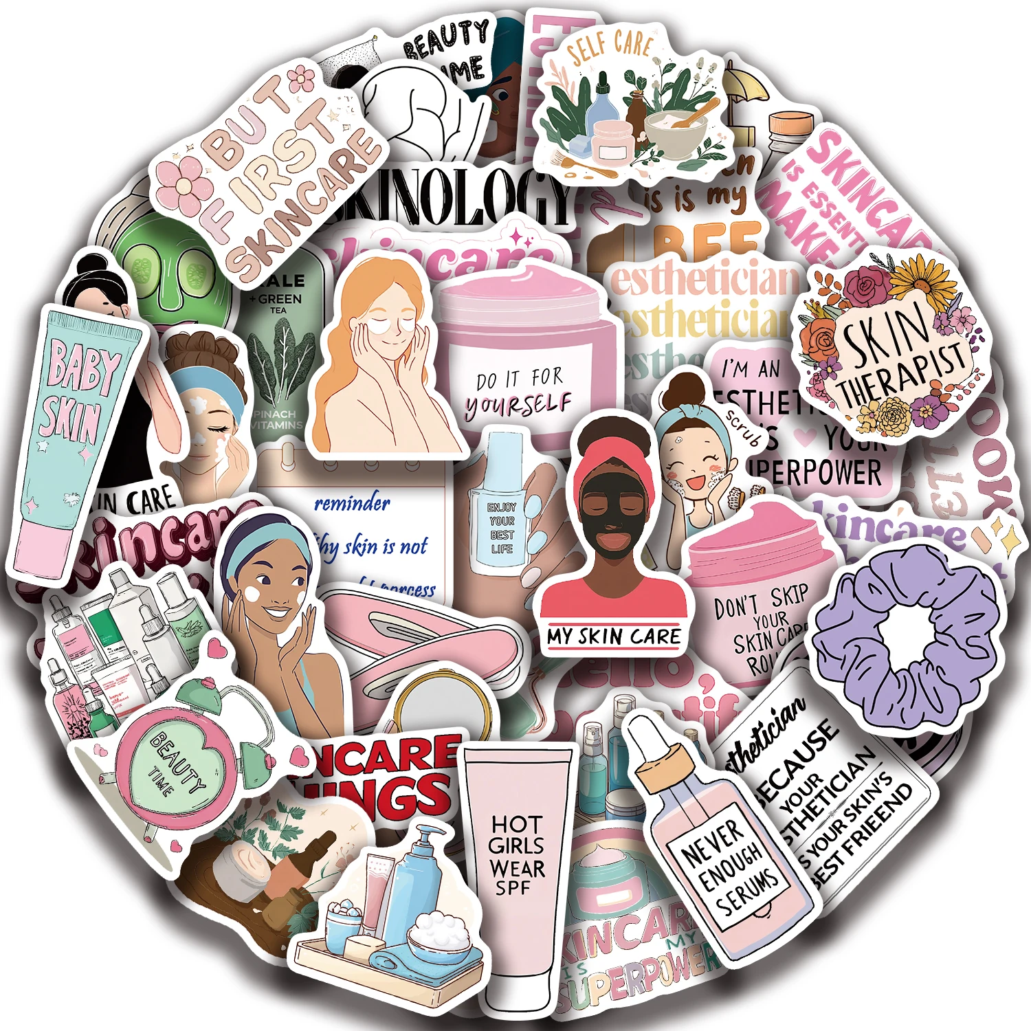 50pcs Cosmetic Dermatology Stickers for Travel Luggage Water Bottle Notebook Guitar Laptop Phone Stationery
