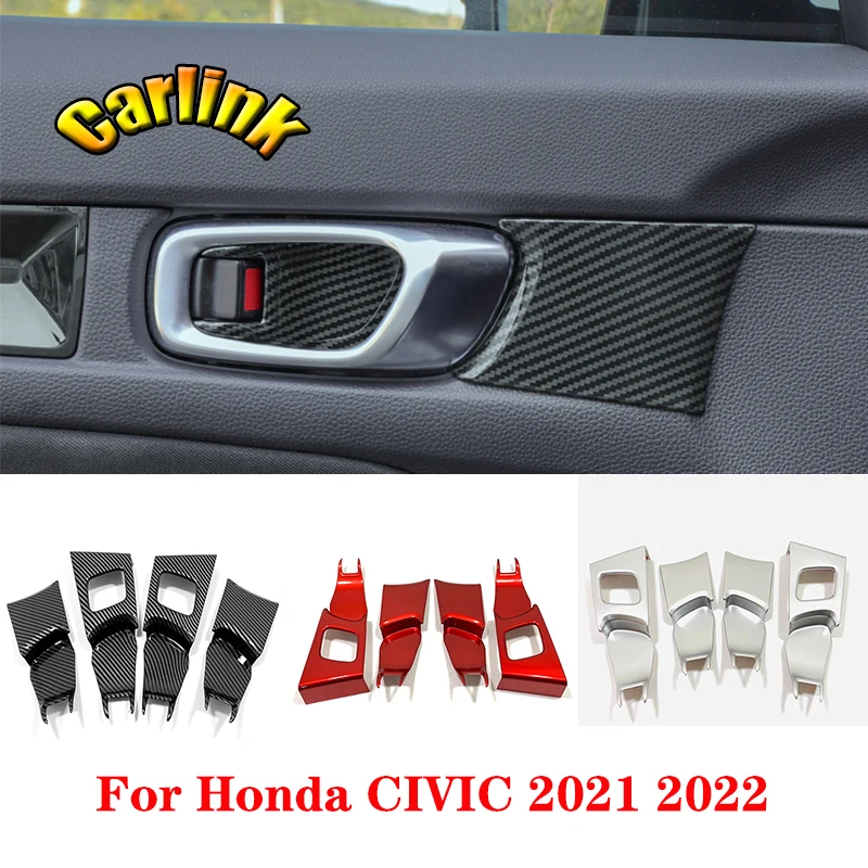 

For Honda Civic 11th gen 2021 2022 ABS Carbon/Red/Silver Car Inner door handle door bowl decorative frame interior accessories