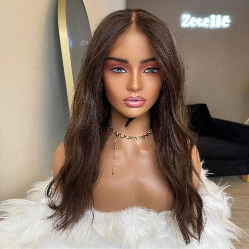 موكا امرأة سمراء الدانتيل شعر مستعار أمامي طويل متموج شعر مستعار بني طبيعي المظهر ألياف مقاومة للحرارة بيروكات صناعية للنساء الاستخدام اليومي للحفلات