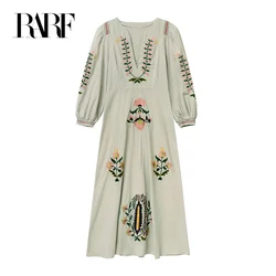 RARF 2024 New positioning heavy industry embroidery craft V-neck long dress Bohemian holiday style