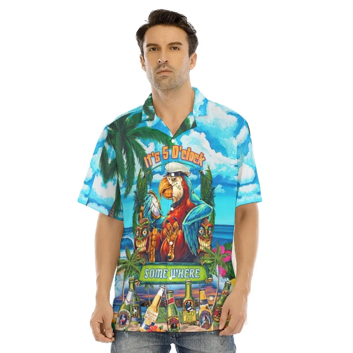 New Hawaiian Shirts Cartoon Parrots Funny Style Vacation Short Sleeve Tops for Men Cool Party Button Up Summer Shirts