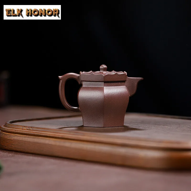 

70ml Classic Yixing Purple Clay Teapots Handmade Hexagonal Monk Hat Pot Raw Ore Mud Kettle With Strainer Chinese Zisha Tea Set