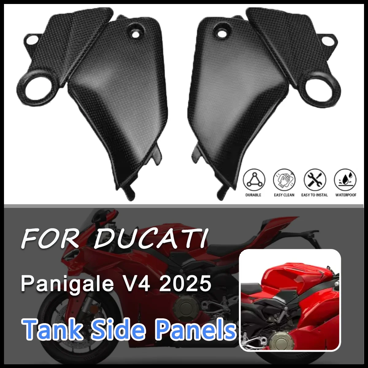 

For DUCATI Panigale V4 2025 3K 100% Dry Carbon Fiber Motorcycle Accessories Tank Side Panels Covers Protection Faring Kits