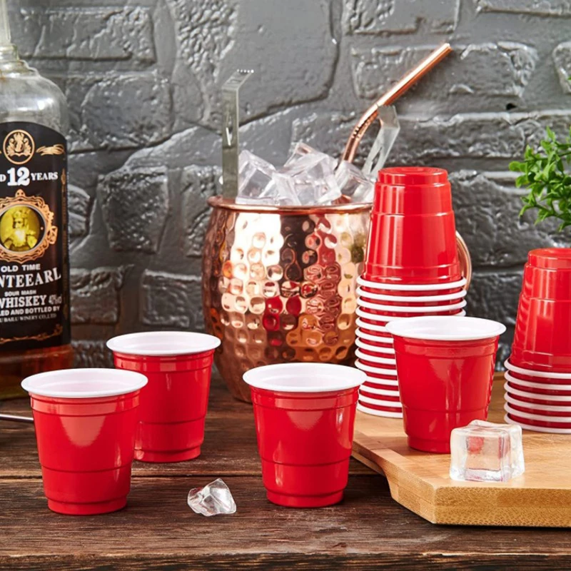 

50pcs/Set Red Disposable Plastic Cup Party Cup Bar Restaurant Supplies Household Items For Home Supplies