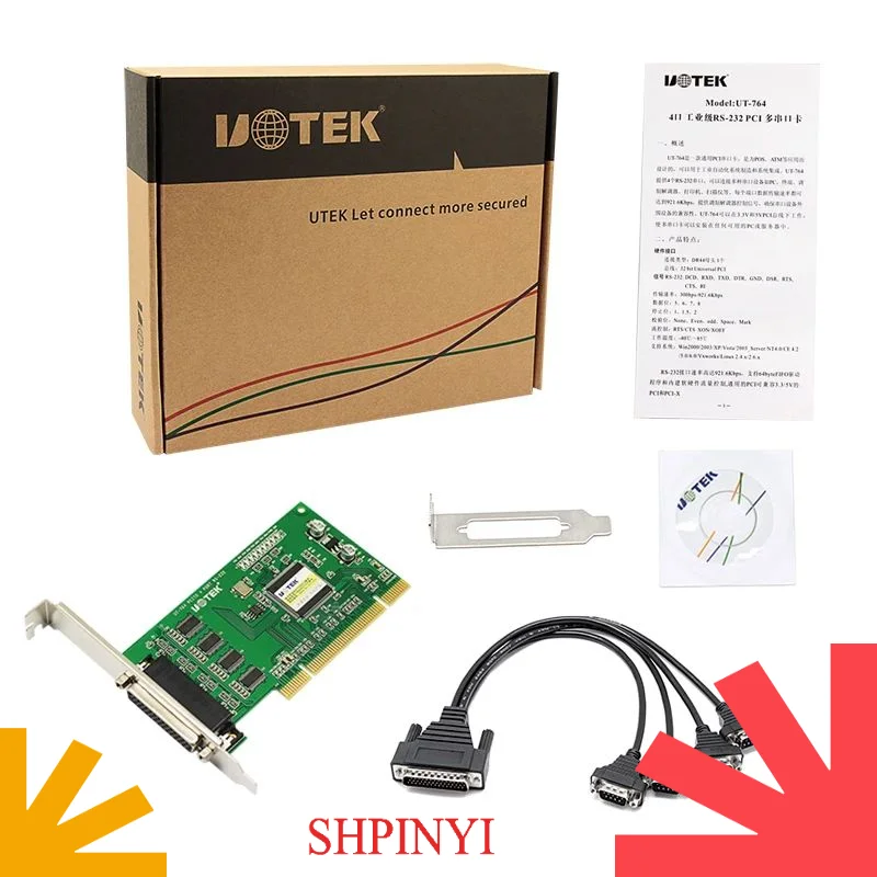 PCI to RS-232 Serial Card RS232 4 Ports High Speed DR44 Expansion Converter Industrial Grade DB9 Connector UT-764 Adapter
