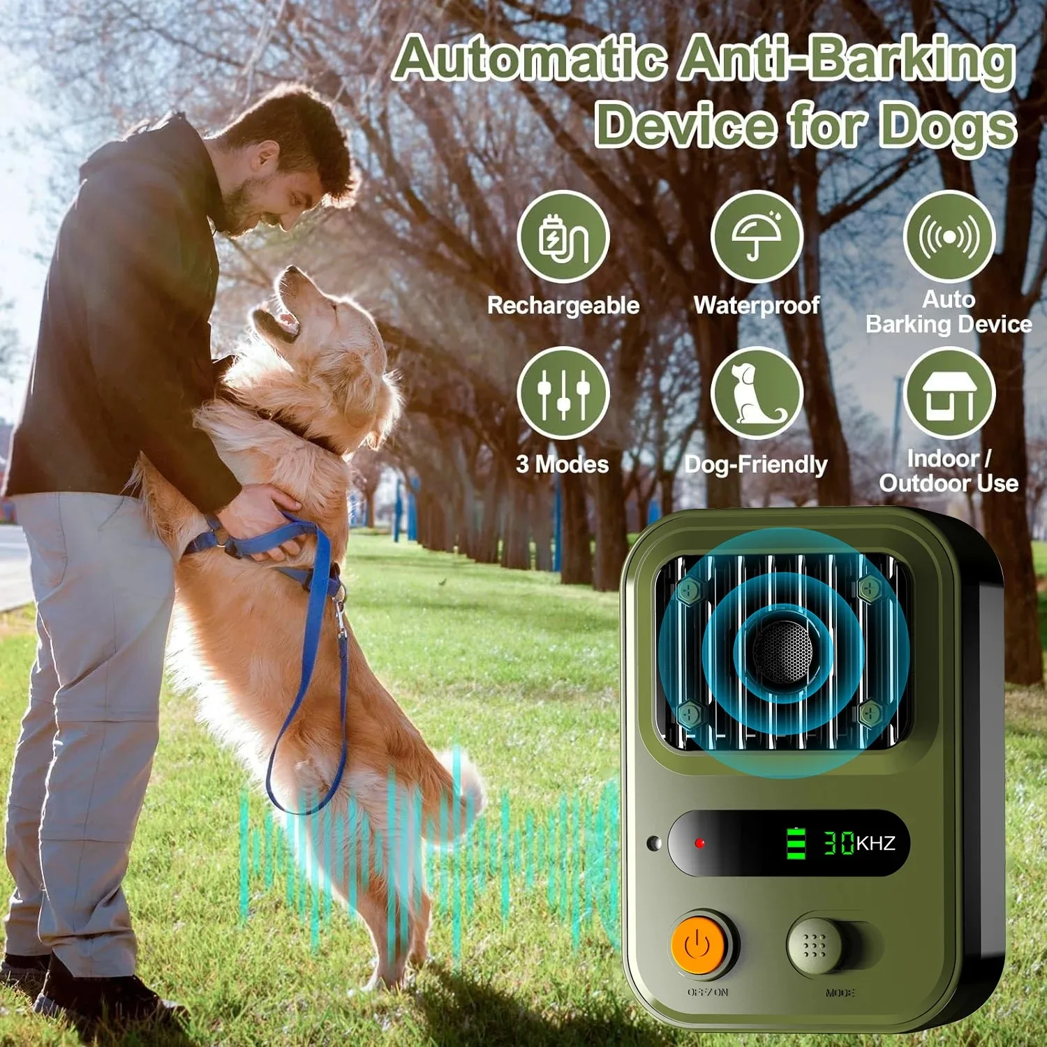 Ultrasonic Dog Repellent Automatic Dog Barking Stop Device High Power Noise Prevention Training Device Rechargeable