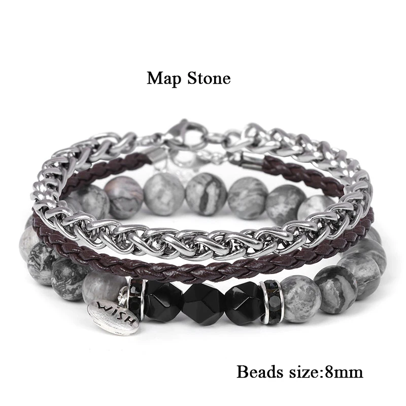 Männer Stein Armband Set Multi-schicht Schwarz Vulkanischen Holz Perlen Elastische Armband Viking Homme Pulsera Hombre Hip-Hop Punk schmuck