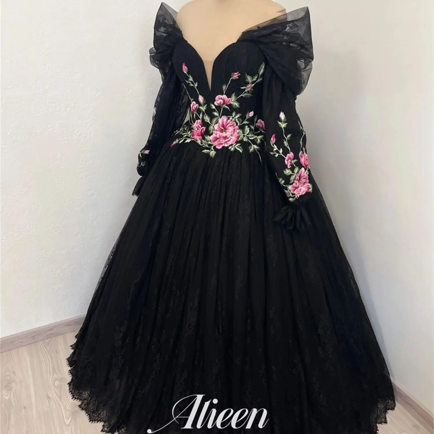 

Aileen Flowers Wedding Dress Customized Black Elegant Plus Size Party Dresses for Special Occasions Evening Woman Gala Prom 2024