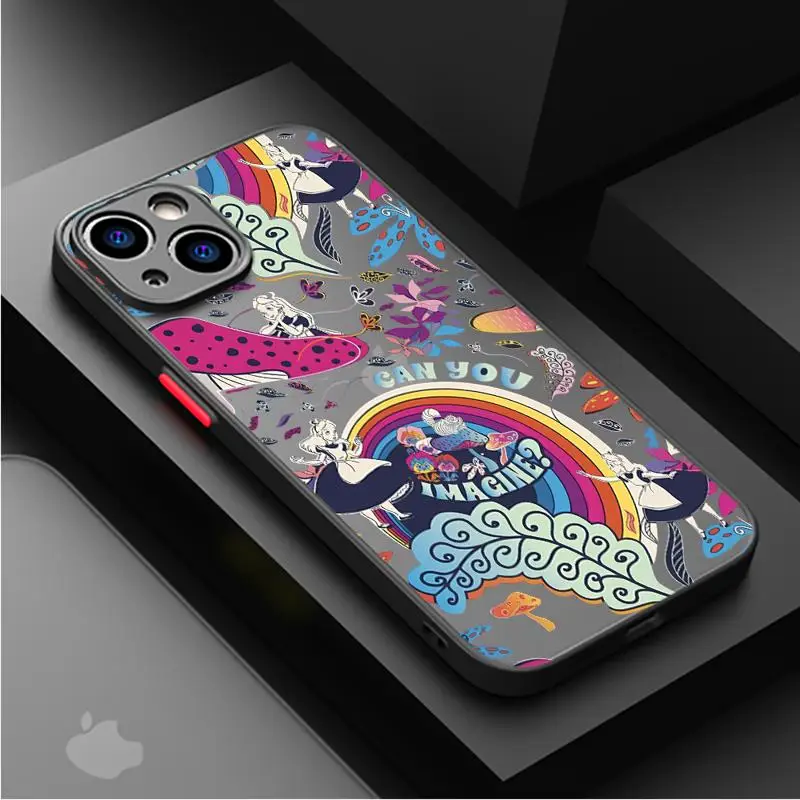 Alice In Wonderland Case For Apple iPhone 15 11 14 13 12 Pro 7 XR X XS Max 8 Plus 6 6S SE 2022 15Pro Black Matte Phone Funda