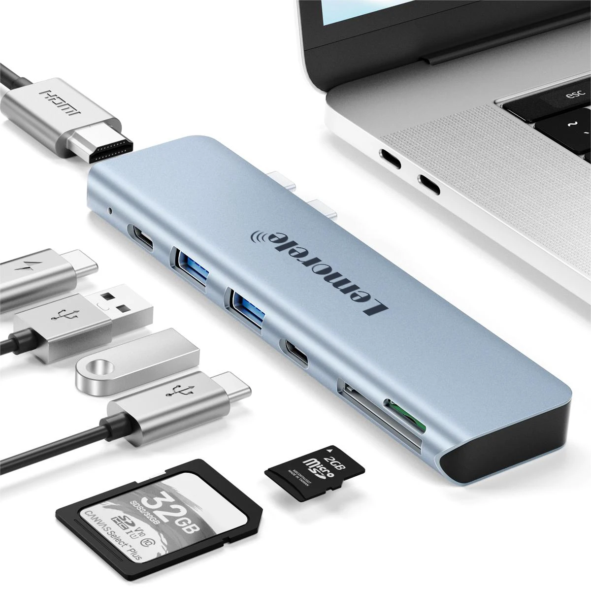 

Lemorele TC14 7-в-2 порта Dual USB C Hub Type C до 4K HDMI USB C доставка питания 2.0 передача данных USB A 2.0 480 Мбит/с для Macbook