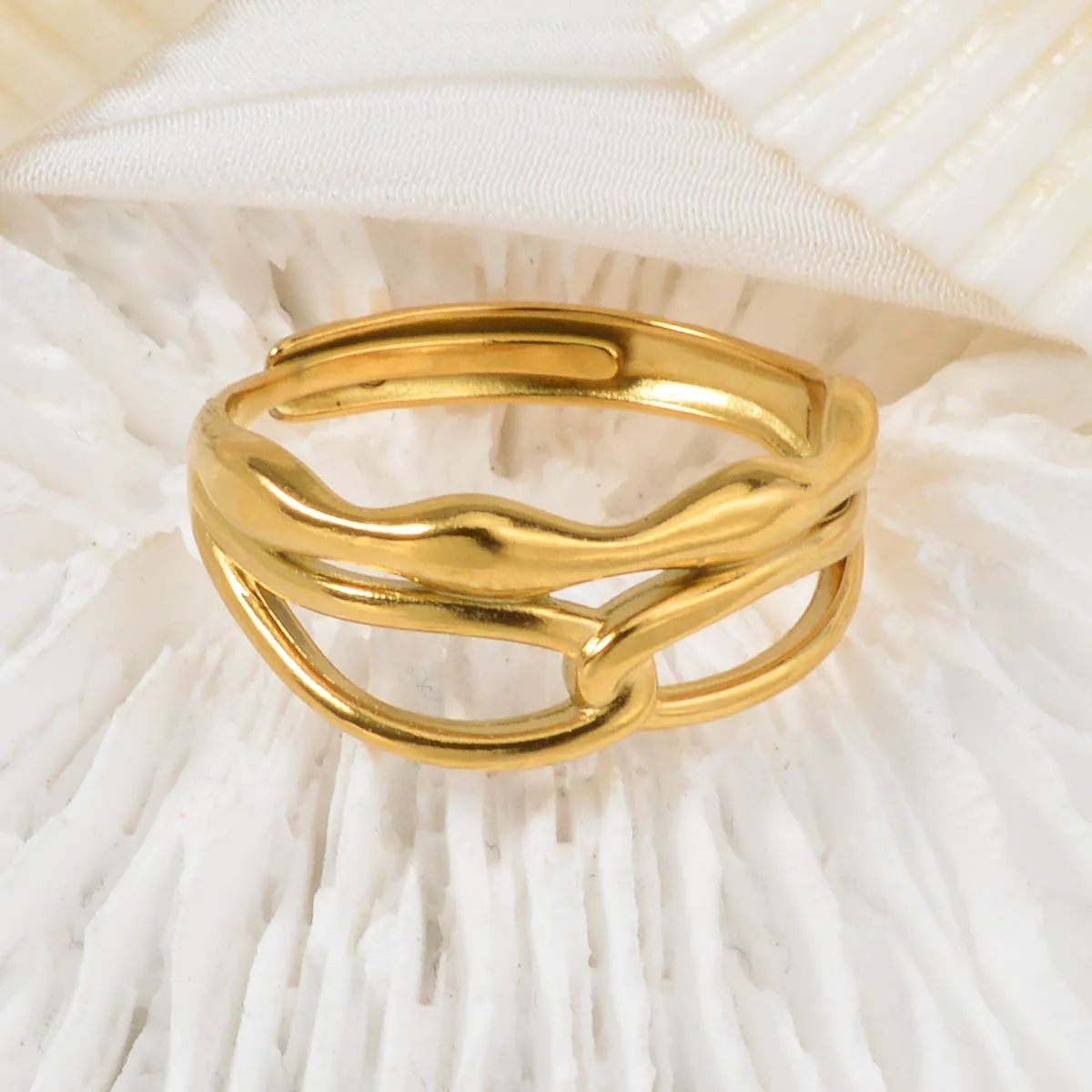 

Stainless Steel Gold Plated Art Ring for Women Luxury Artistic Statement Ring Elegant Jewelry Gift for Her Special Occasion
