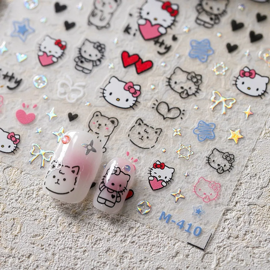 1PCS Kawaii Sanrio Hello Kitty Kuromi 5D Emboss Stickers Cinnamoroll Pochacco Nail Stickers Nail Sliders Nail Art Decoration