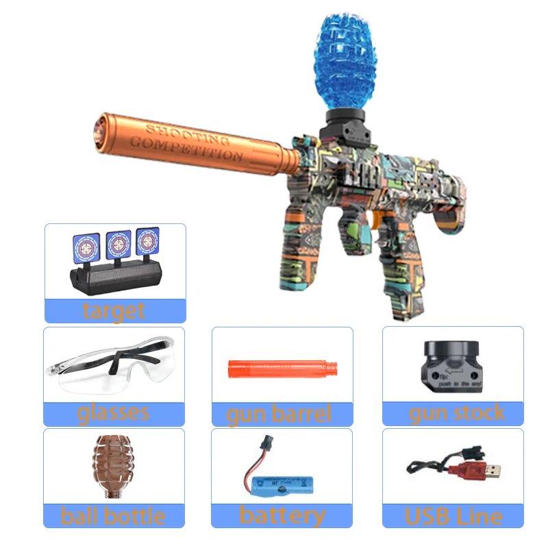 Pistola de juguete MP7, pelota eléctrica automática para exteriores, pistola deportiva de tiro, juego interactivo de fiesta de verano para niños y adultos