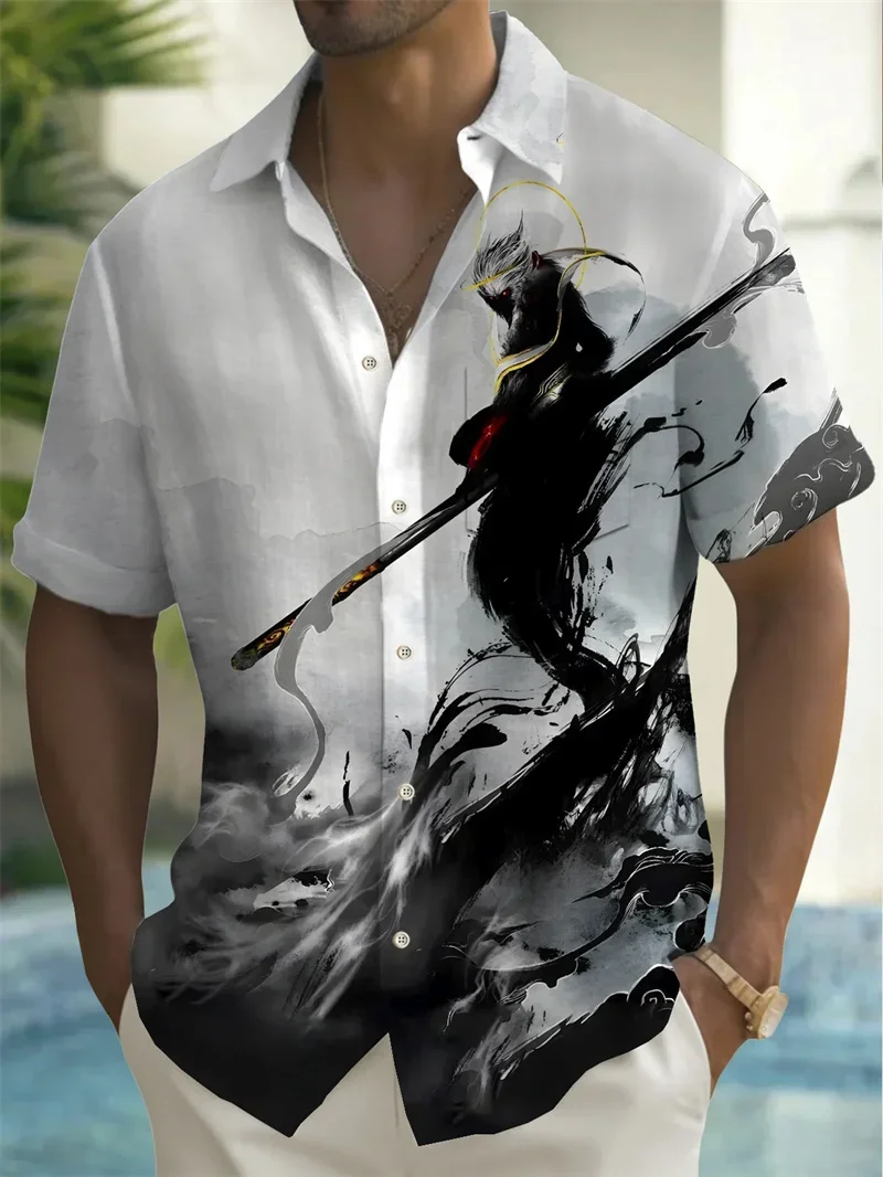 

Black Goku 2025 shirt lapel fashion Hawaiian shirt short sleeved loose men's shirt daily social high-end printed shirt