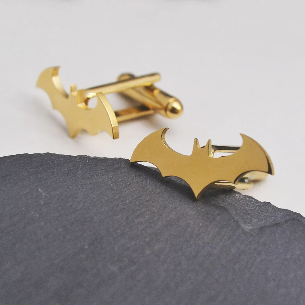 Bat Logo Badge - Comic Hero Style Cufflinks, Stainless Steel Jewelry, Gotham Style Fan Collection Gift