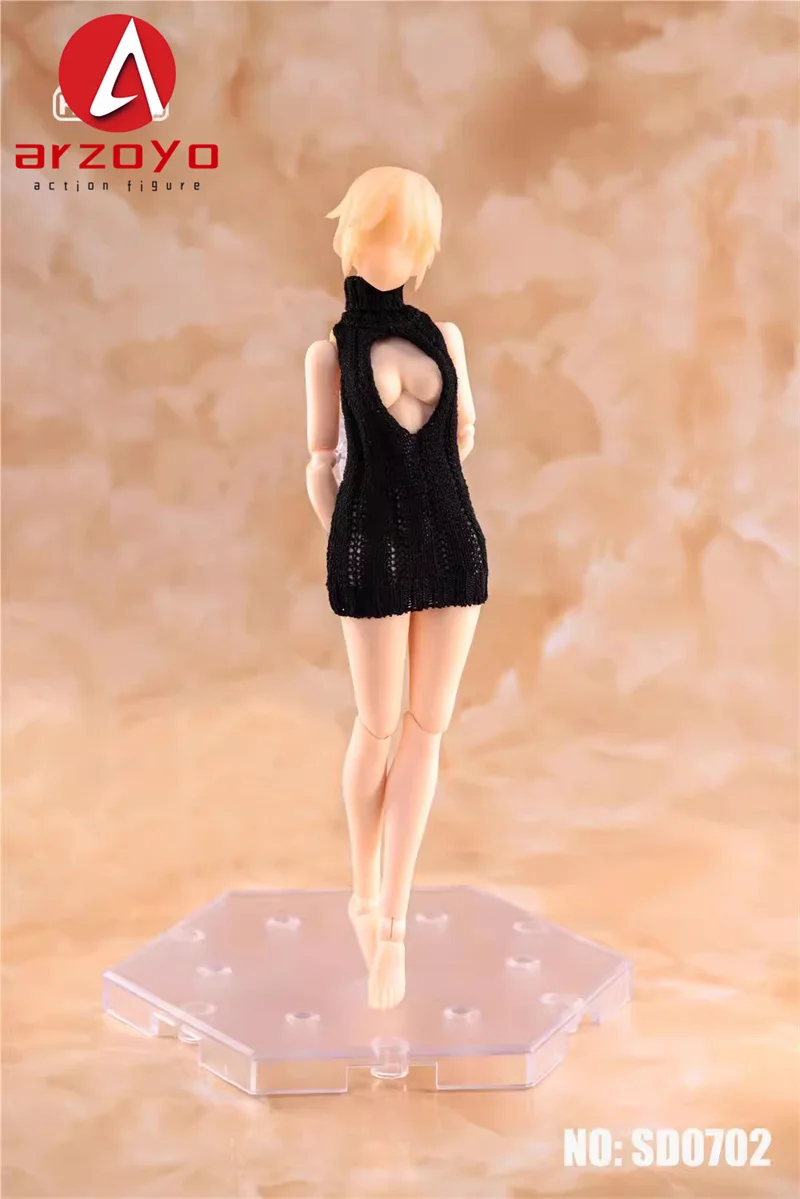 HASUKI SD06 SD07 1/12 Scale Female Soldier Backless Hip Hugging Handmade Knitted Sweater Dress For 6in Action Figure Toy