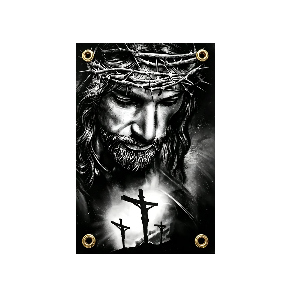 Jesus Christ Crown Of Thorns Cross Banner 2x3ft 3x5ft Polyester Flag Religious Christian Wall Hanging Outdoor Home Decor