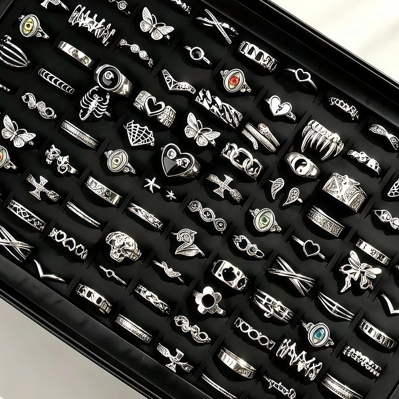 8/15/30/50/60Pcs/Lot Vintage Punk Hollow Stackable Unisex Rings Trendy Cool Multi-Element Mixed Match Finger Jewelry Daily Party