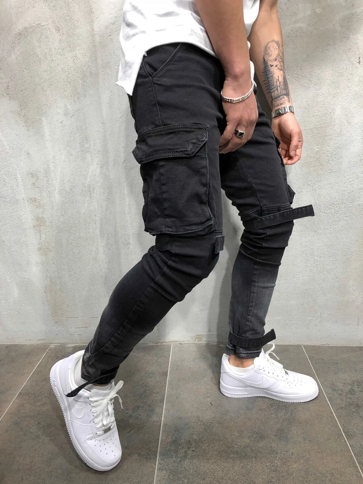 COLDKER Jeans Men Pants Casual Harem Pant High Street Hip Hop Male Big Pocket Slim Fit Cargo Trousers Biker Jogger Sweatpants