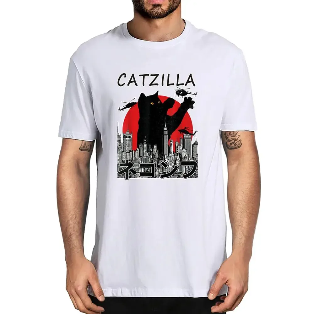 Unisex Catzilla Japanese Vintage Sunset Style Lover Gifts Vintage Men's 100% cotton T-Shirt women soft top tee Gift