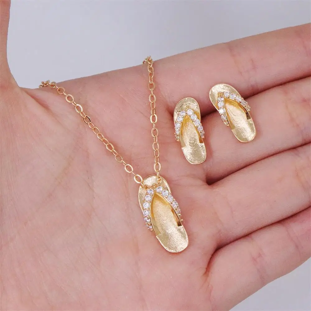 New Interesting Creative Design for Slippers Jewelry Set Of Earrings Pendant Necklace For Women Exquisite Zircon Micro Inlay