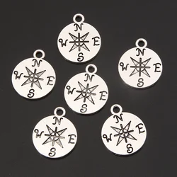 20pcs Compass Charms Foot Sailing Silver Color Direction  Pendants For DIY Hndmade Making Jewelry Findings