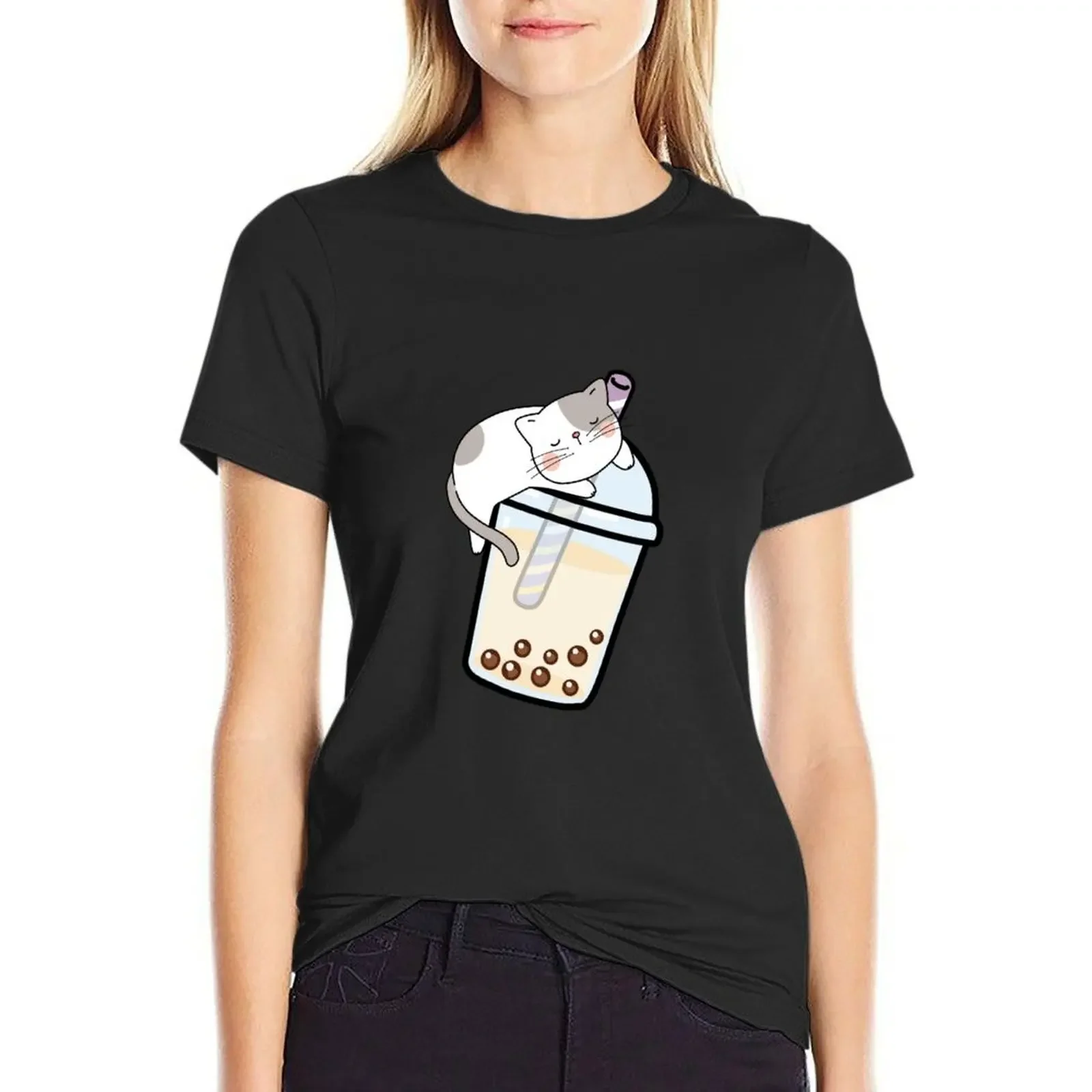 

Boba Cat! T-shirt tees summer tops aesthetic clothes womans clothing