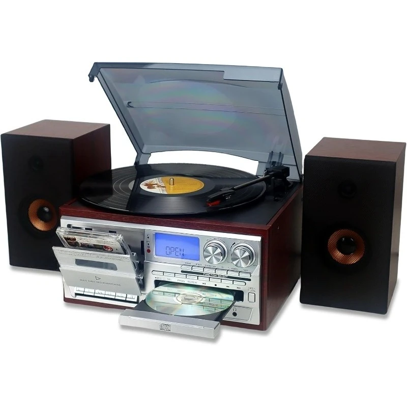 Vinyl Record Player with 15W External Speakers 10 in 1 3 Speed Bluetooth Vintage Turntable CD Cassette Player