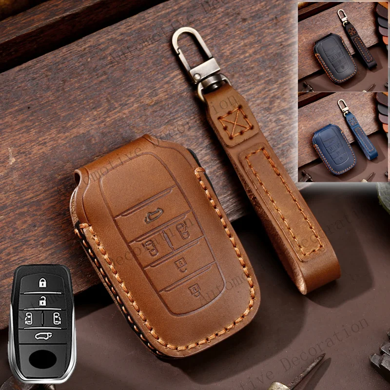 Z+ Genuine Leather Car Remote Key Fob Case Cover For Toyota Alphard Previa 2014-20