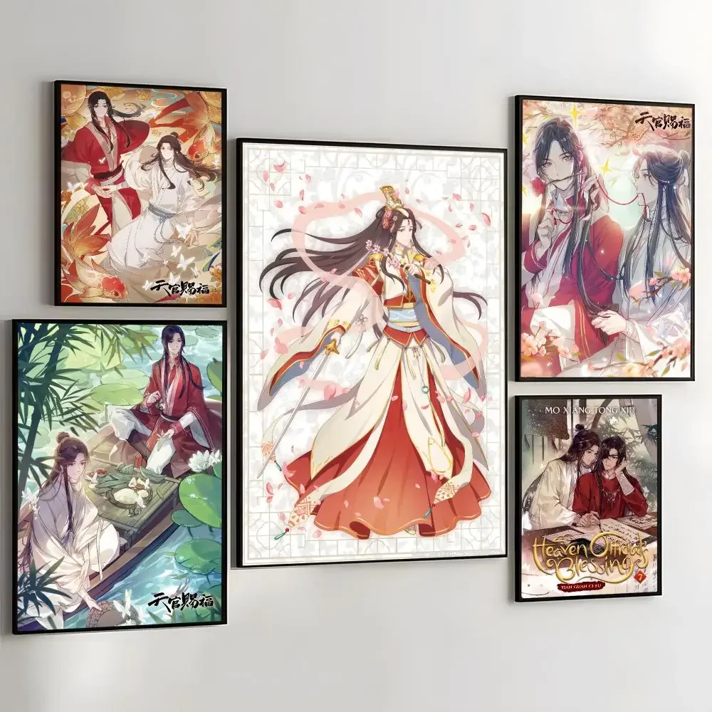 H-Heaven Officials Blessing Painting Calligraphy Self Adhesive Wall Art Waterproof Print For Bedroom Hallway Home Decor